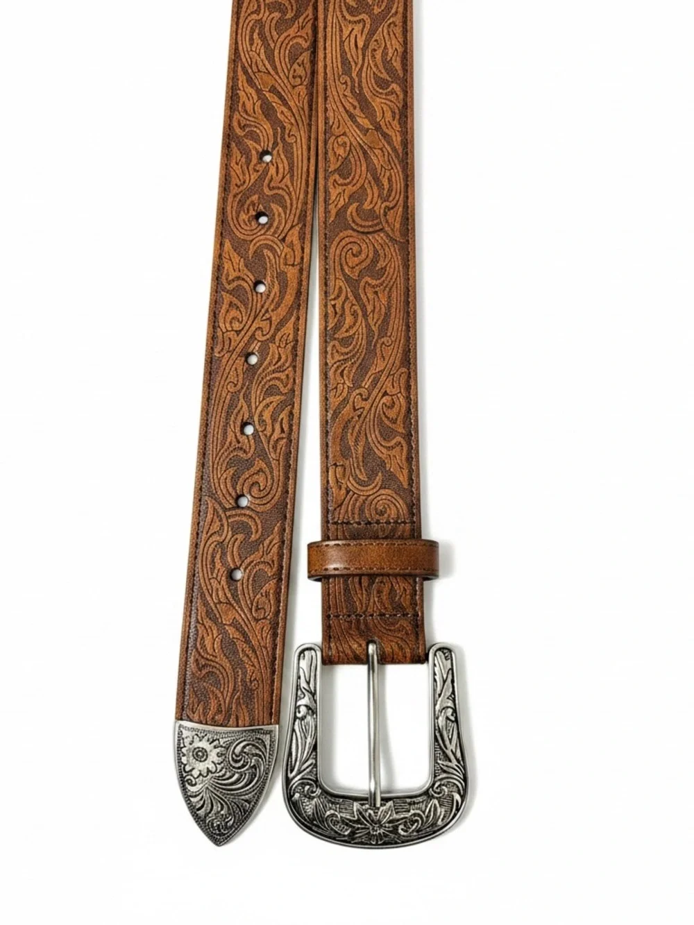 WESTERN Runs Deep Tooled Leather Belt Men’s XL Brown Cowboy Rodeo NWT